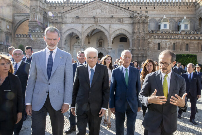 Palermo - Il Presidente della Repubblica Sergio Mattarella con S.M. Felipe VI, Re di Spagna e S.E. il Signor Marcelo Rebelo De Sousa, Presidente della Repubblica Portoghese in visita alla città di Palermo